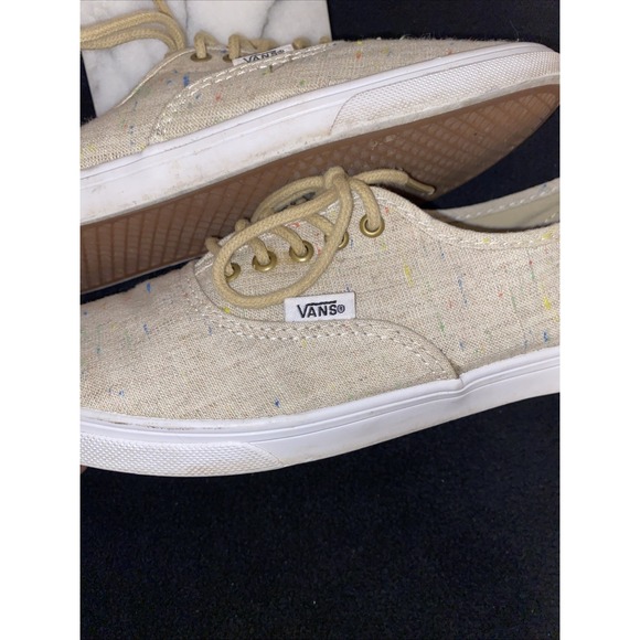 VANS M 5.5 W 7.0 Casual Lace Up Skate Shoes Sneakers Tan‎ Speck Canvas TB4R - Picture 5 of 9